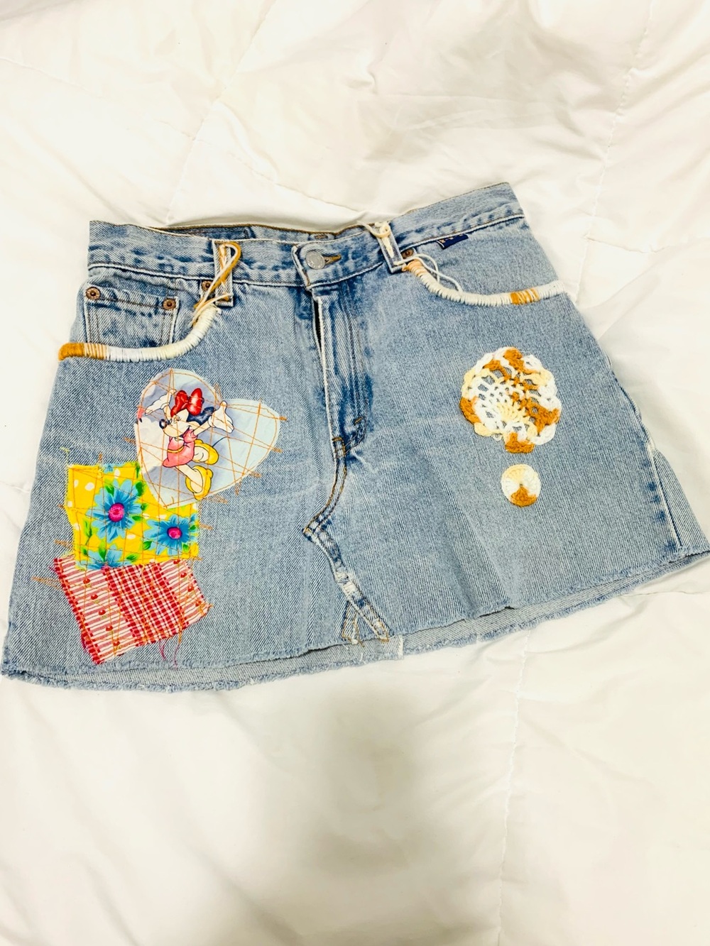 Levi's Light Blue Denim Mini Skirt with Colorful Patchwork from Japan - Picture 1 of 10